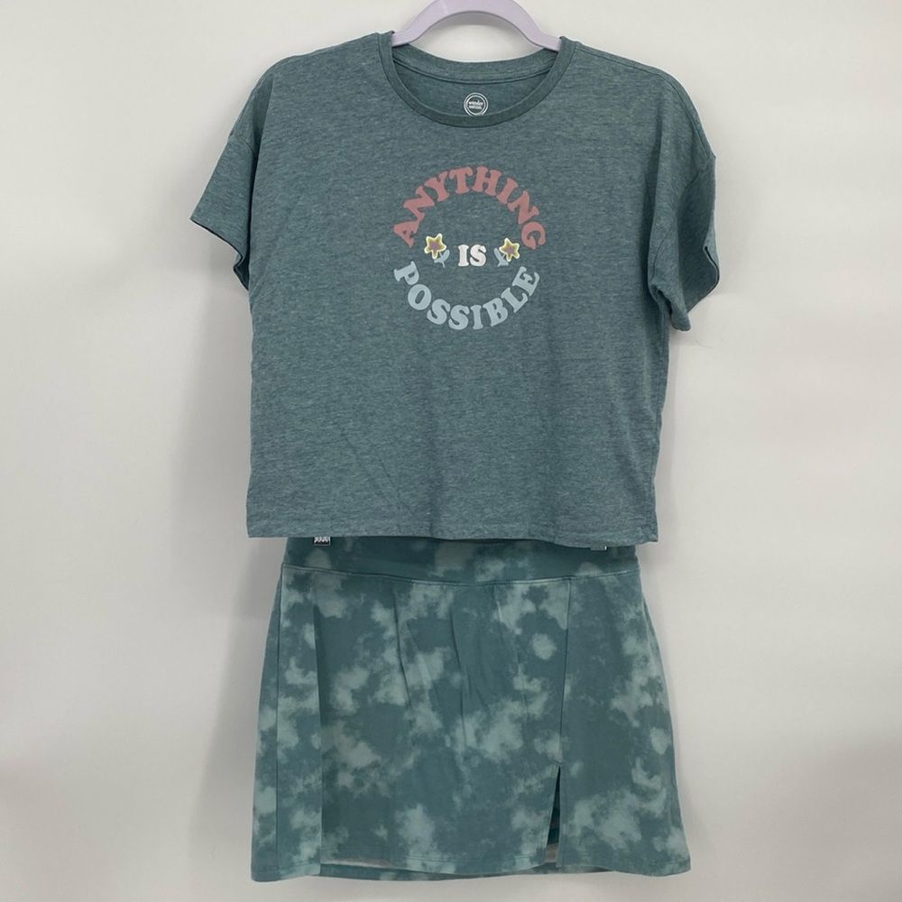 Wonder nation outfit girls green shirt & skort anything is possible XL 14/16